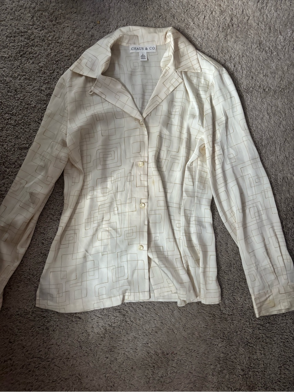 Chaus Cream Geometric Print Button-Down Shirt